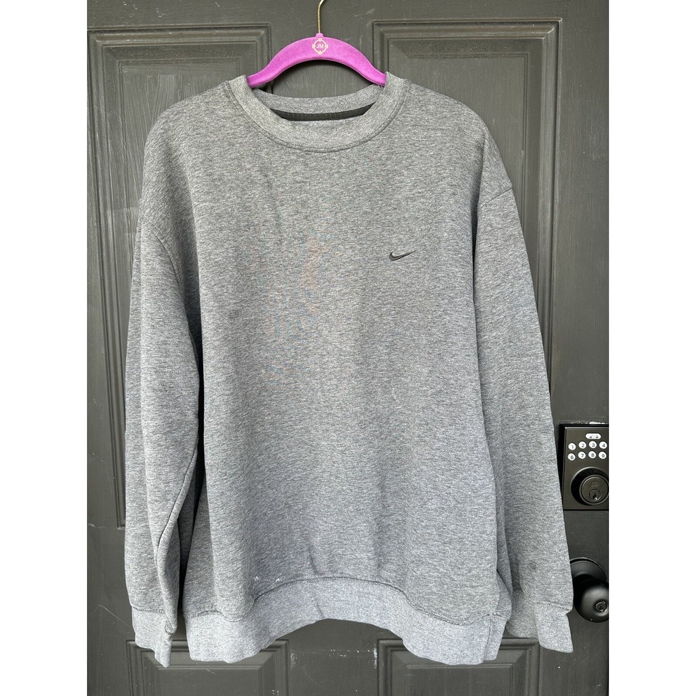 Vintage Y2K Nike Sweatshirt Mini Swoosh Crewneck Silver Tag Size XL Gray FLAWS